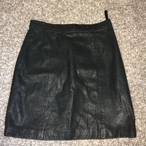 Floral Texture Black Genuine Leather Skirt